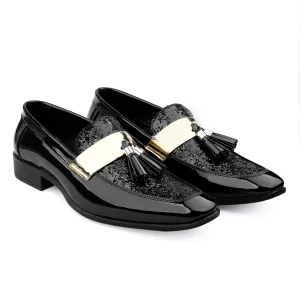 Bxxy's Vegan Leather Tassel Shimmer Wedding Wear Slip-ons for Men