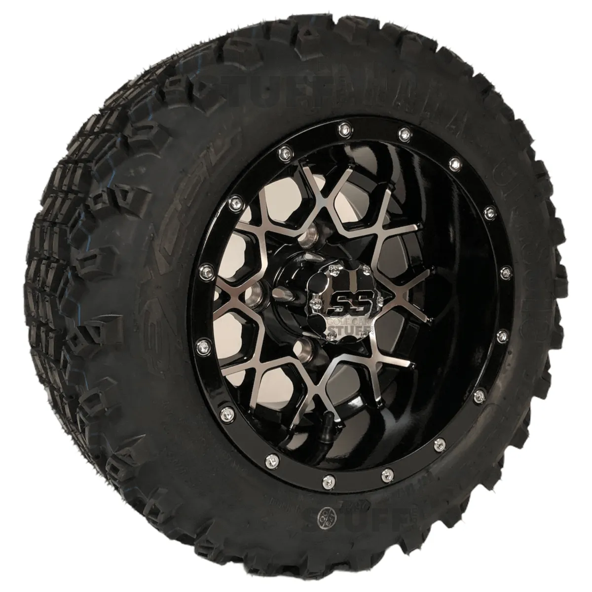 10" Matrix Black & Machined Aluminum Golf Cart Wheels and 18" All Terrain Golf Cart Tires Combo - Set of 4  - 18" Tall (Fits all Carts!)