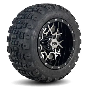 10" Matrix Black & Machined Aluminum Golf Cart Wheels and 18" All Terrain Golf Cart Tires Combo - Set of 4  - 18" Tall (Fits all Carts!)