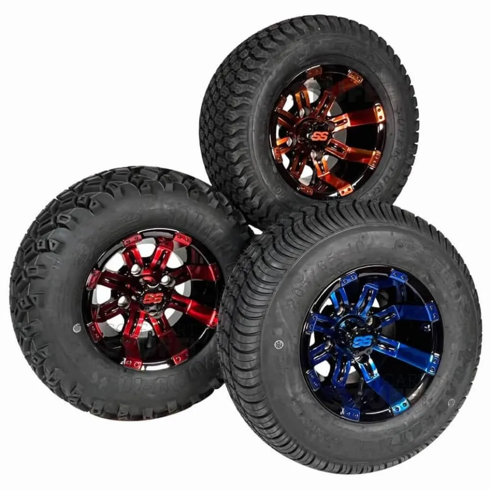 10" Tempest GCS™ Colorway Golf Cart Wheels and 20" Golf Cart Tires Combo - Set of 4 (Choose your tire!)