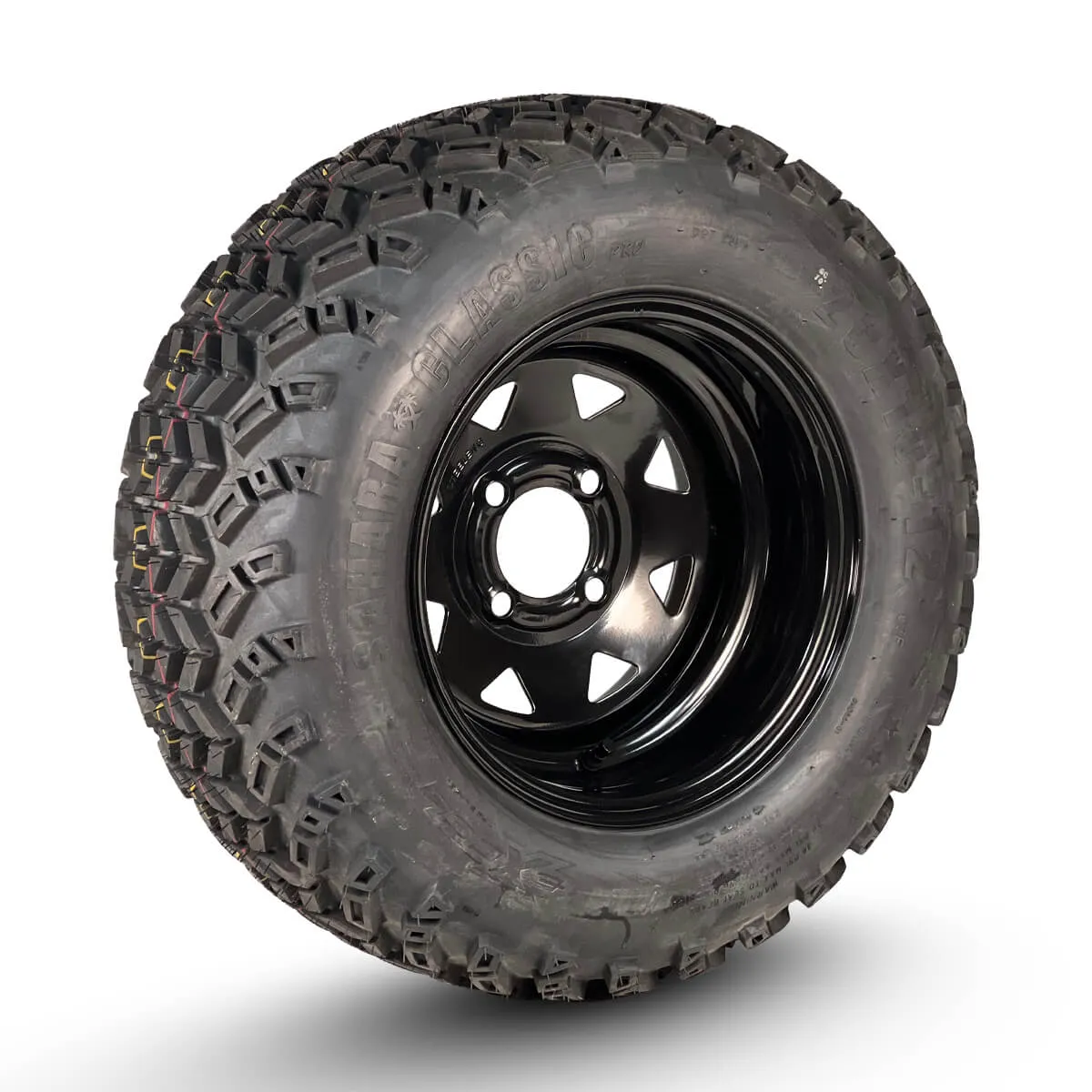 12" Black Steel Slotted Golf Cart Wheels (12"x7") and 20" Golf Cart Tires Combo - Set of 4 (Choose your tire!)