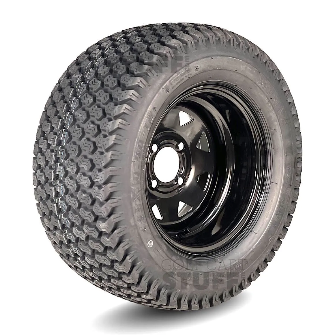 12" Black Steel Slotted Golf Cart Wheels (12"x7") and 23" Golf Cart Tires Combo - Set of 4 (Choose your tire!)