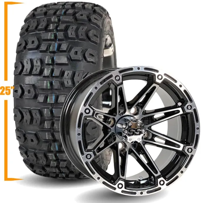 12" Golf Cart Wheels and 25x10-12 Kenda Terra Trac K502 Off Road Golf Cart Tires Combo - Set of 4 (Choose your wheel!)