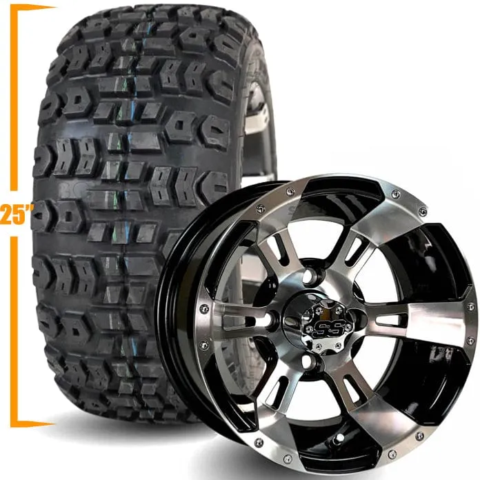 12" Golf Cart Wheels and 25x10-12 Kenda Terra Trac K502 Off Road Golf Cart Tires Combo - Set of 4 (Choose your wheel!)