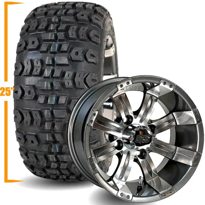 12" Golf Cart Wheels and 25x10-12 Kenda Terra Trac K502 Off Road Golf Cart Tires Combo - Set of 4 (Choose your wheel!)