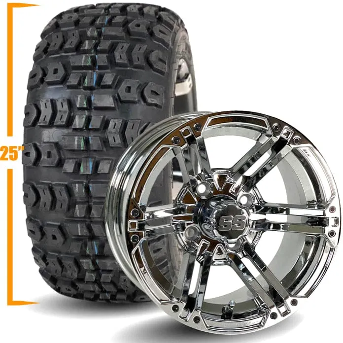 12" Golf Cart Wheels and 25x10-12 Kenda Terra Trac K502 Off Road Golf Cart Tires Combo - Set of 4 (Choose your wheel!)