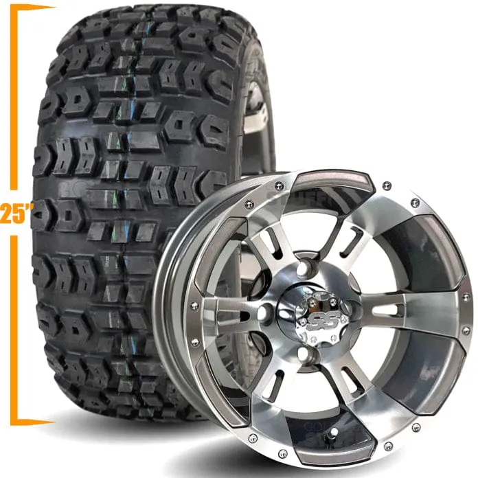 12" Golf Cart Wheels and 25x10-12 Kenda Terra Trac K502 Off Road Golf Cart Tires Combo - Set of 4 (Choose your wheel!)