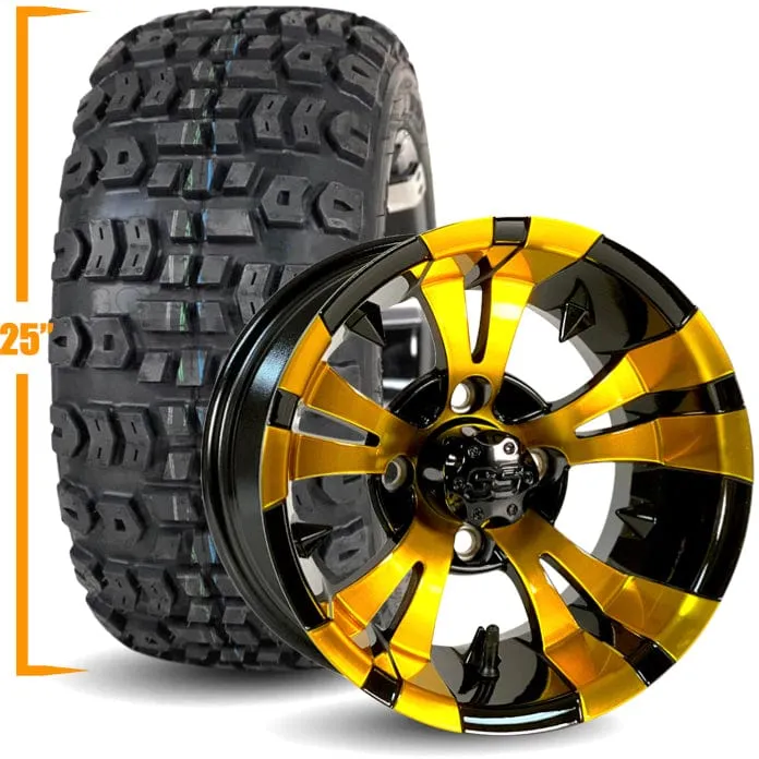 12" Golf Cart Wheels and 25x10-12 Kenda Terra Trac K502 Off Road Golf Cart Tires Combo - Set of 4 (Choose your wheel!)