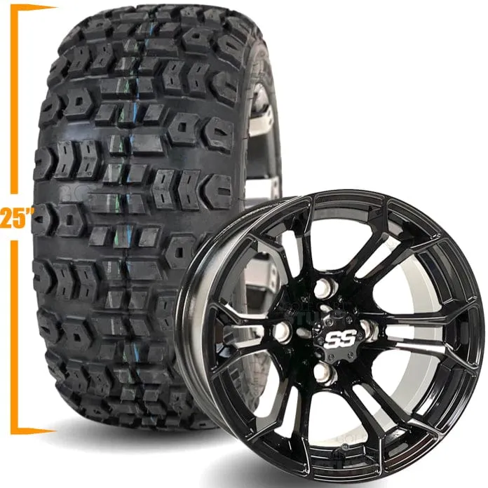 12" Golf Cart Wheels and 25x10-12 Kenda Terra Trac K502 Off Road Golf Cart Tires Combo - Set of 4 (Choose your wheel!)