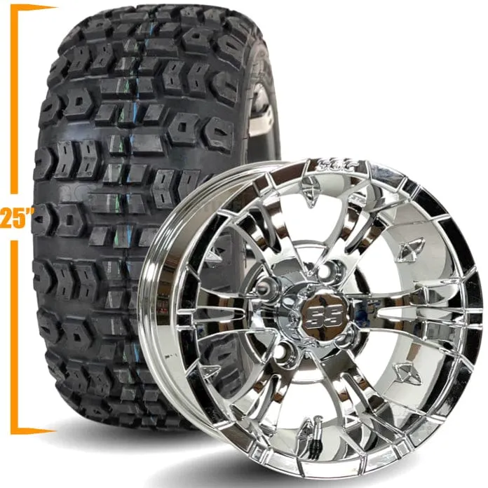 12" Golf Cart Wheels and 25x10-12 Kenda Terra Trac K502 Off Road Golf Cart Tires Combo - Set of 4 (Choose your wheel!)