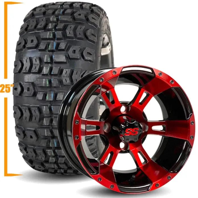 12" Golf Cart Wheels and 25x10-12 Kenda Terra Trac K502 Off Road Golf Cart Tires Combo - Set of 4 (Choose your wheel!)