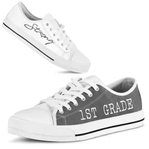 1St Grade Gray White Shoes, Teacher Shoes, Low Top Sneakers