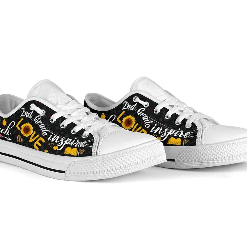 2Nd Grade Teach Sunflower Low Top Shoes, Teacher Shoes, Low Top Sneakers