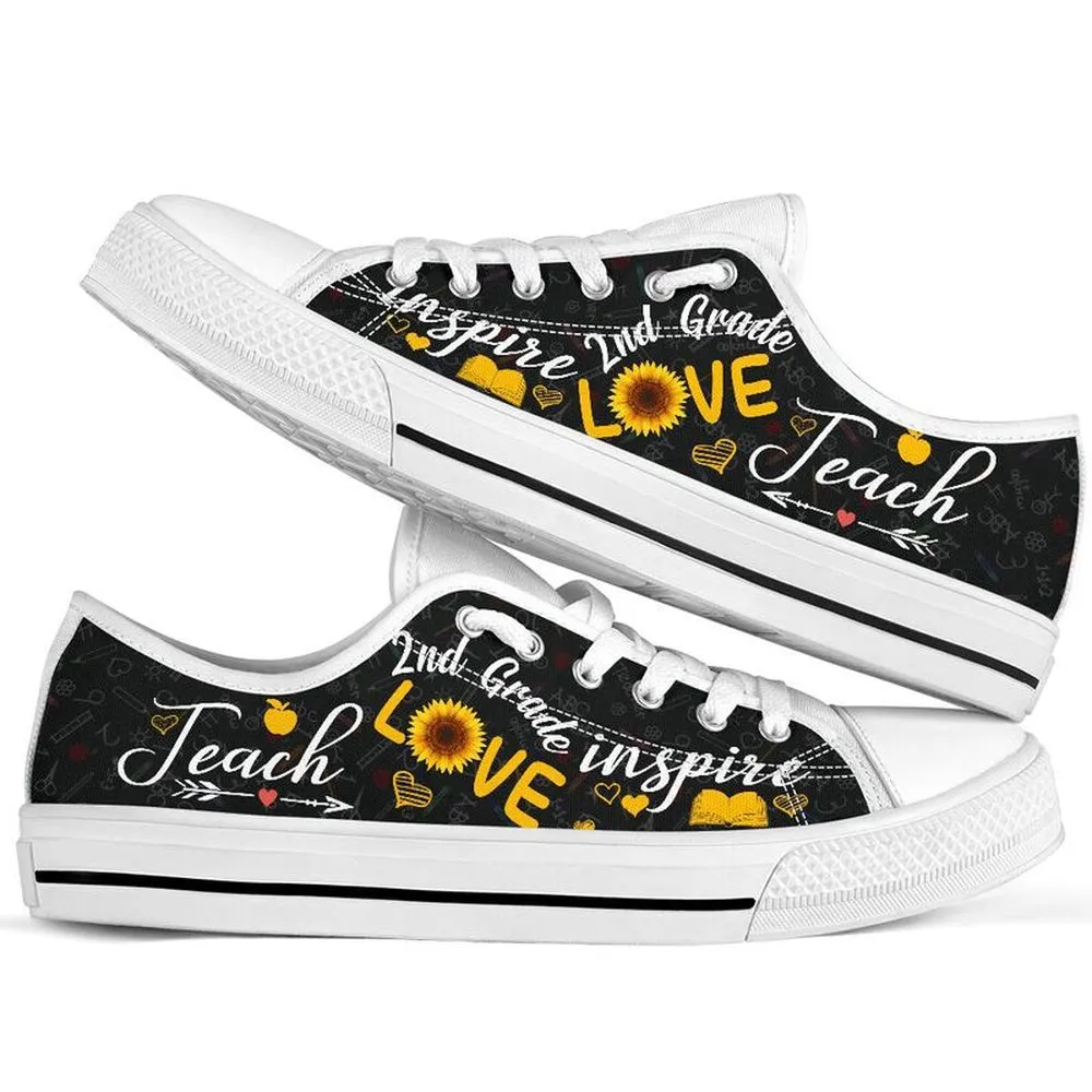 2Nd Grade Teach Sunflower Low Top Shoes, Teacher Shoes, Low Top Sneakers