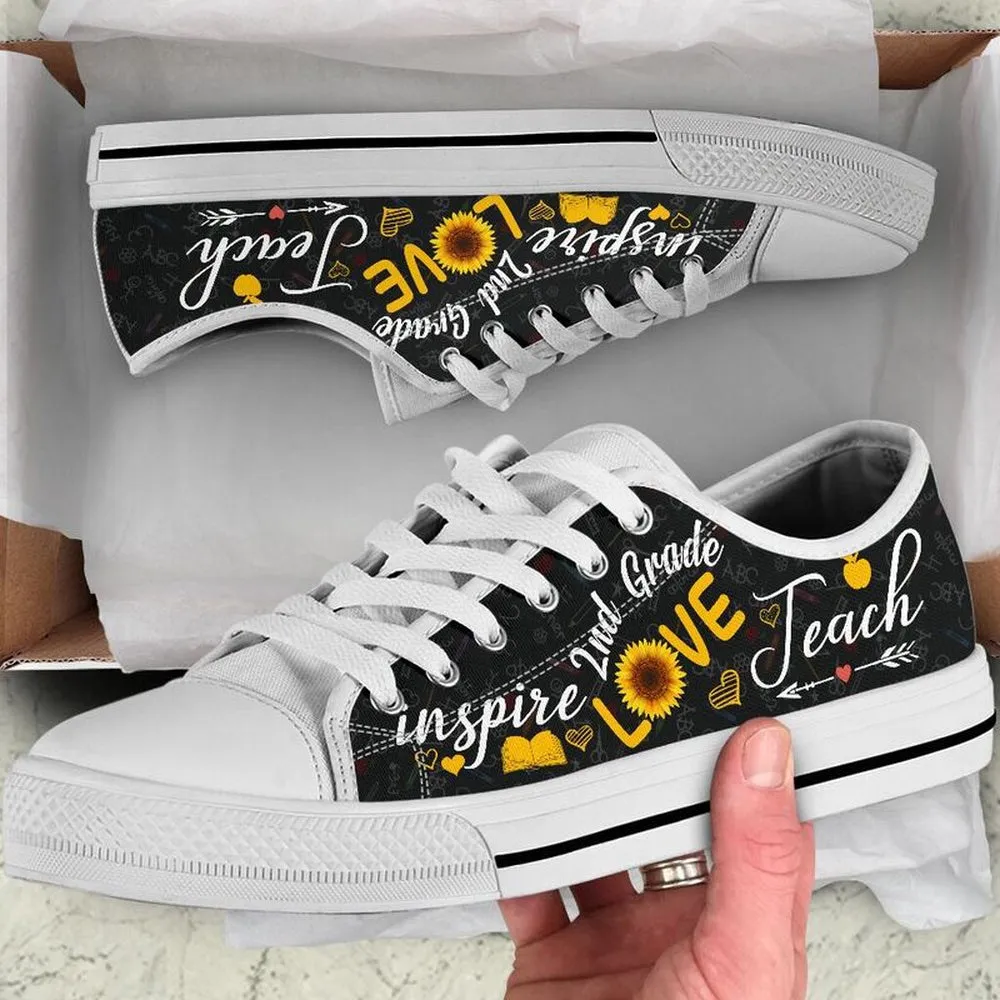 2Nd Grade Teach Sunflower Low Top Shoes, Teacher Shoes, Low Top Sneakers