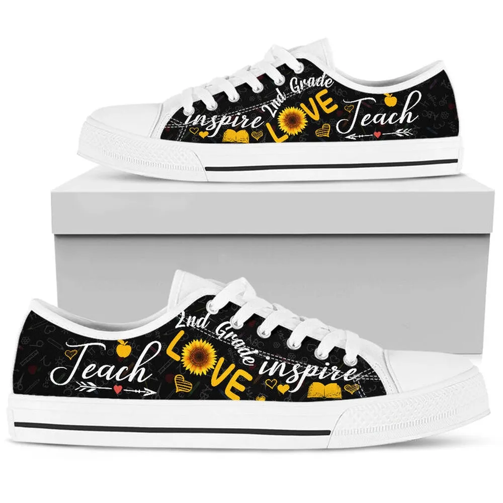 2Nd Grade Teach Sunflower Low Top Shoes, Teacher Shoes, Low Top Sneakers