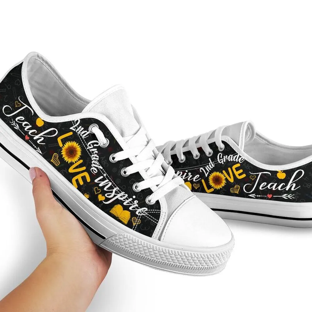 2Nd Grade Teach Sunflower Low Top Shoes, Teacher Shoes, Low Top Sneakers