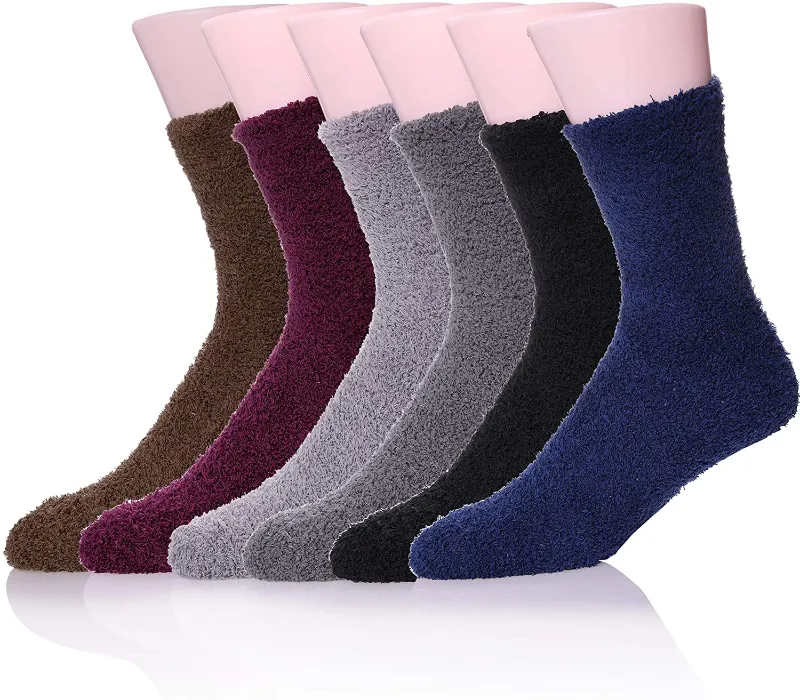 5-6 Pairs Solid Color Super Soft Cozy Fuzzy Socks