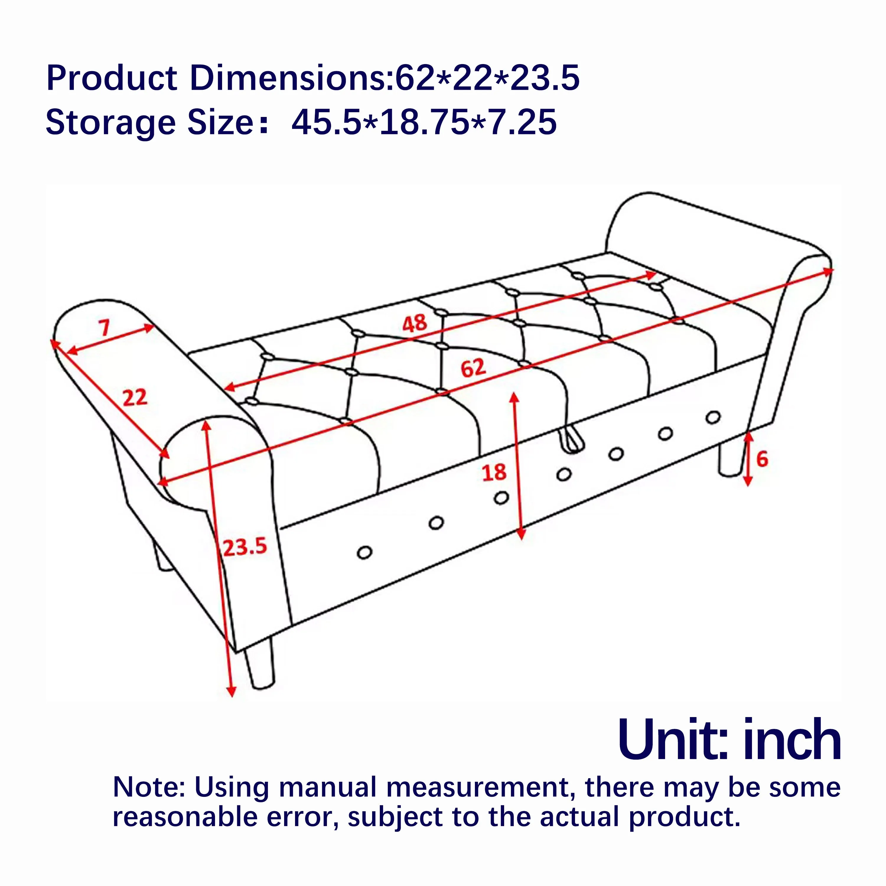 62" Bedroom Tufted Button Storage Bench