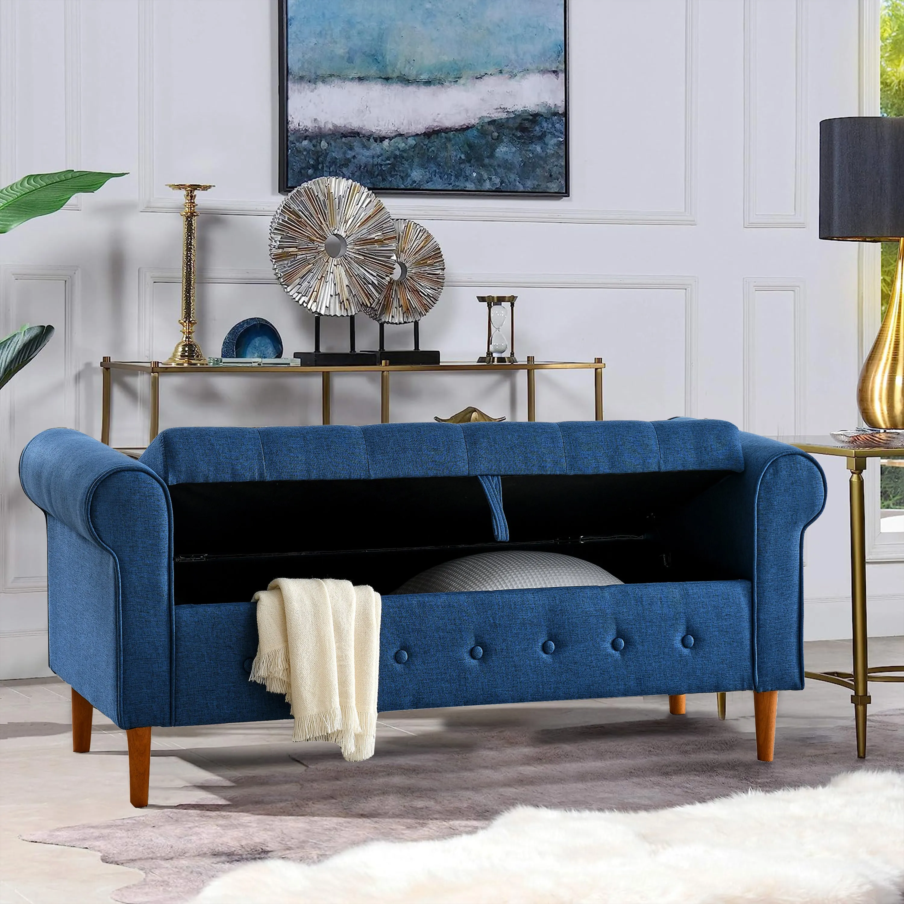 62" Bedroom Tufted Button Storage Bench