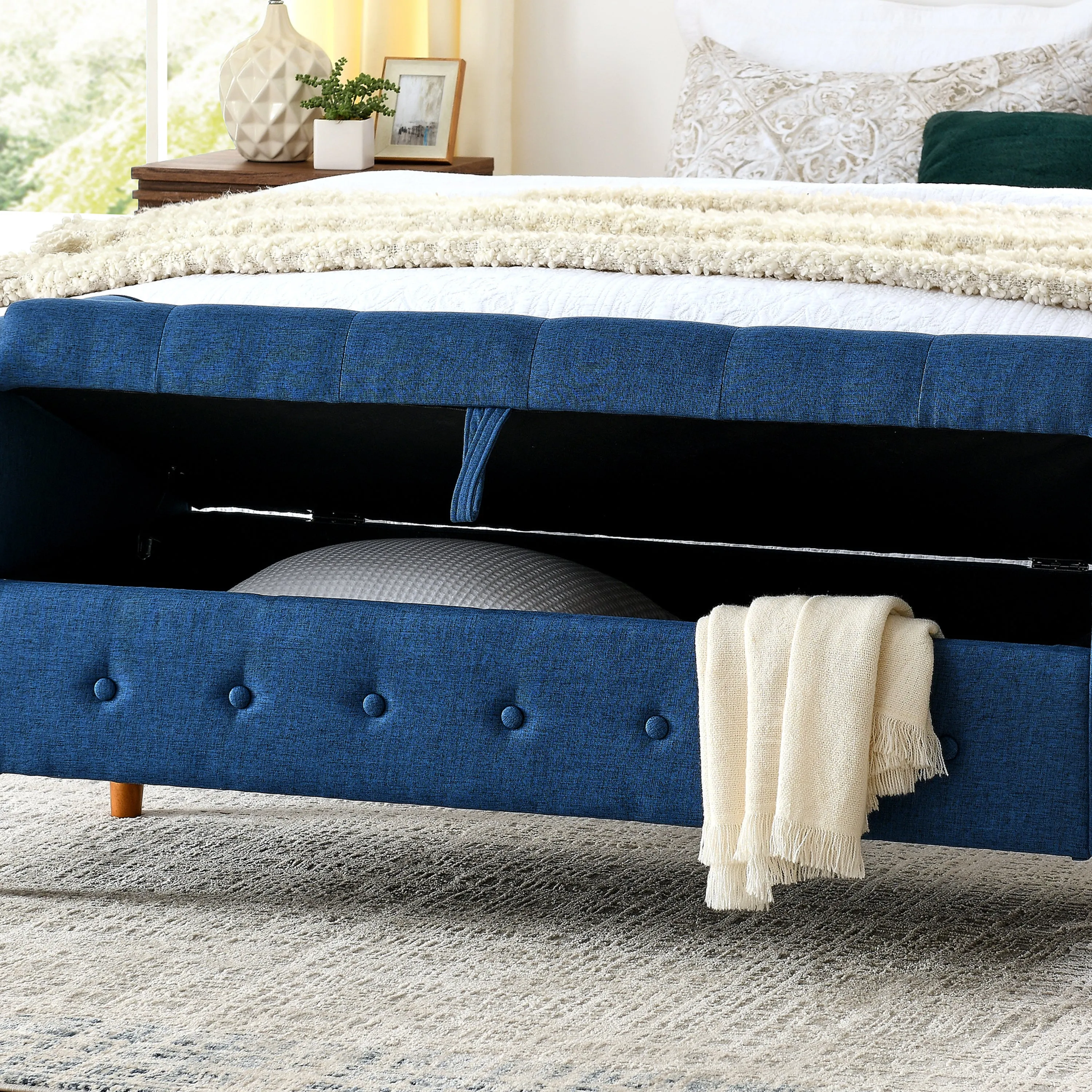 62" Bedroom Tufted Button Storage Bench