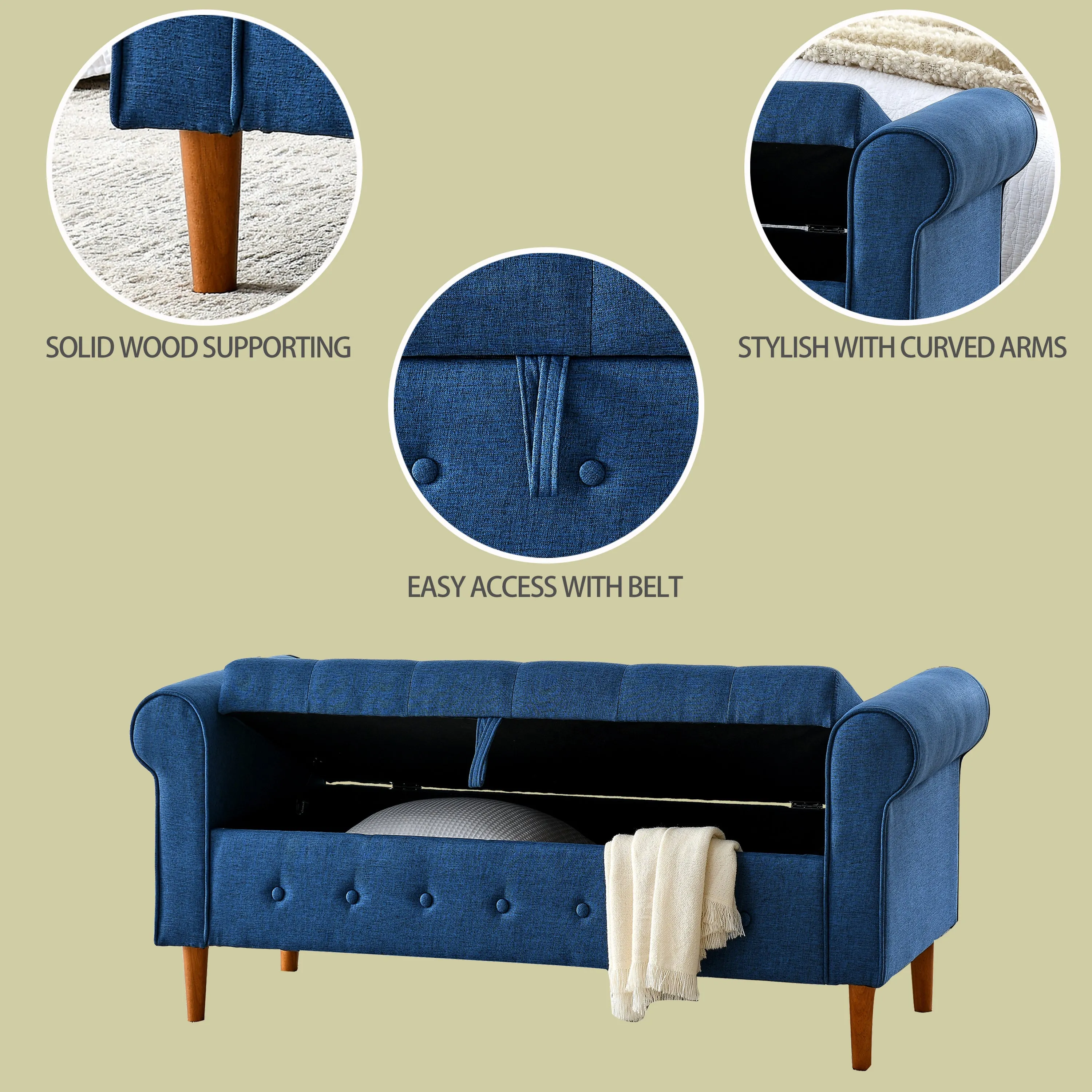 62" Bedroom Tufted Button Storage Bench