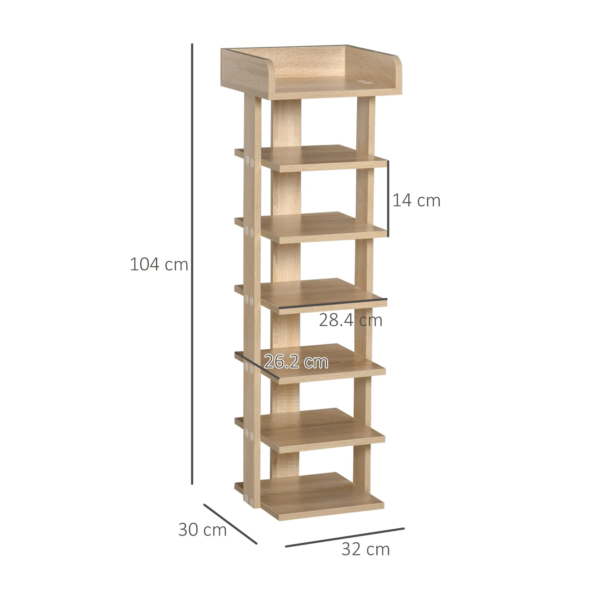 7 Tier Shoe Rack Organizer Storage Shelf Wooden Display Cabinet for Entryway Living Room Bedroom Oak