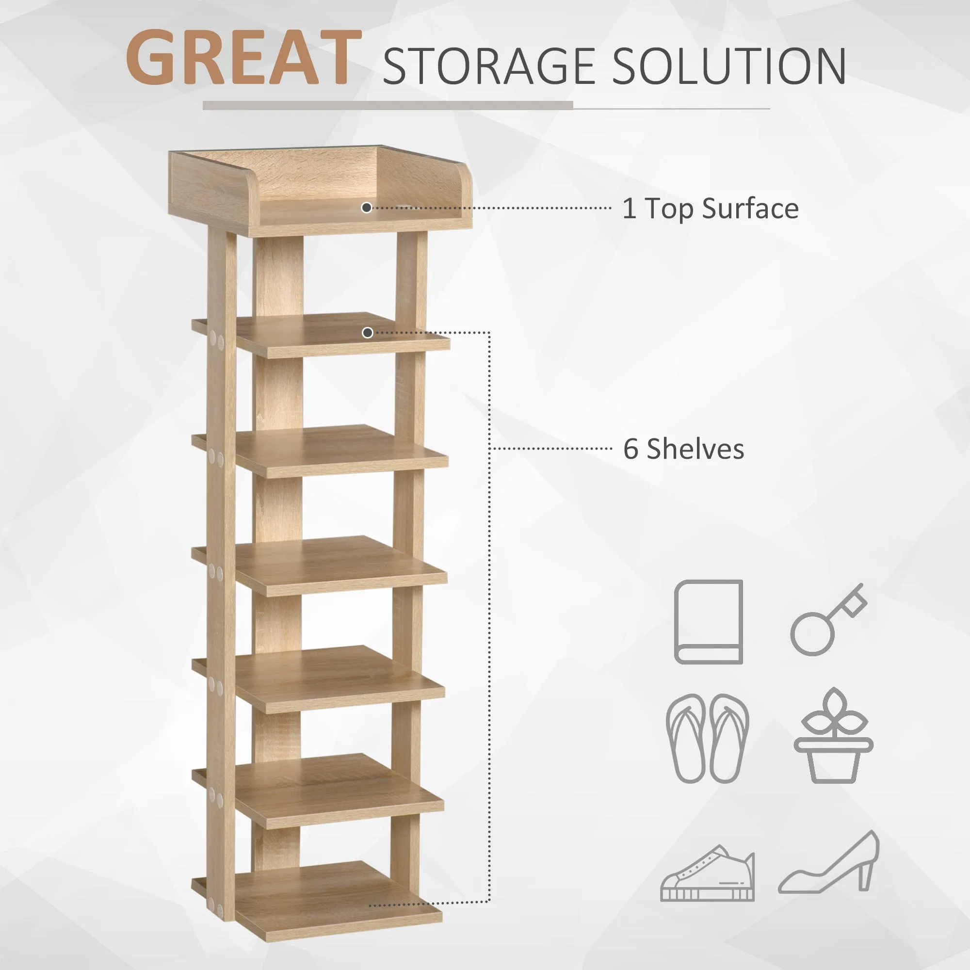 7 Tier Shoe Rack Organizer Storage Shelf Wooden Display Cabinet for Entryway Living Room Bedroom Oak