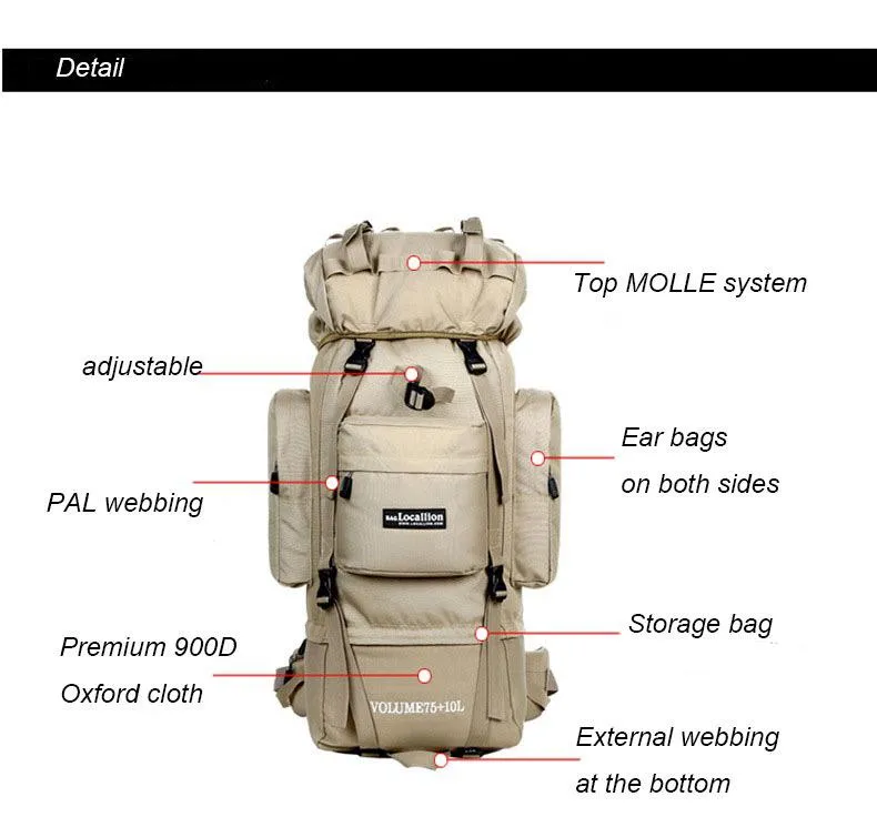 85L Local Lion Waterproof Hiking Bag Camping Bag Mountaineering Bag Multipurpose Backpack