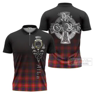 Abernethy Tartan Zipper Polo Shirt Featuring Alba Gu Brath Family Crest Celtic Inspired