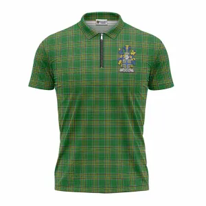 Acotes Irish Clan Tartan Zipper Polo Shirt with Coat of Arms