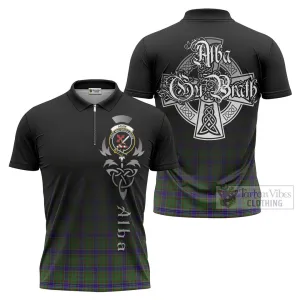 Adam Tartan Zipper Polo Shirt Featuring Alba Gu Brath Family Crest Celtic Inspired