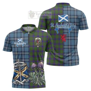 Adam Tartan Zipper Polo Shirt Happy St. Andrew's Day Half Tartan Style