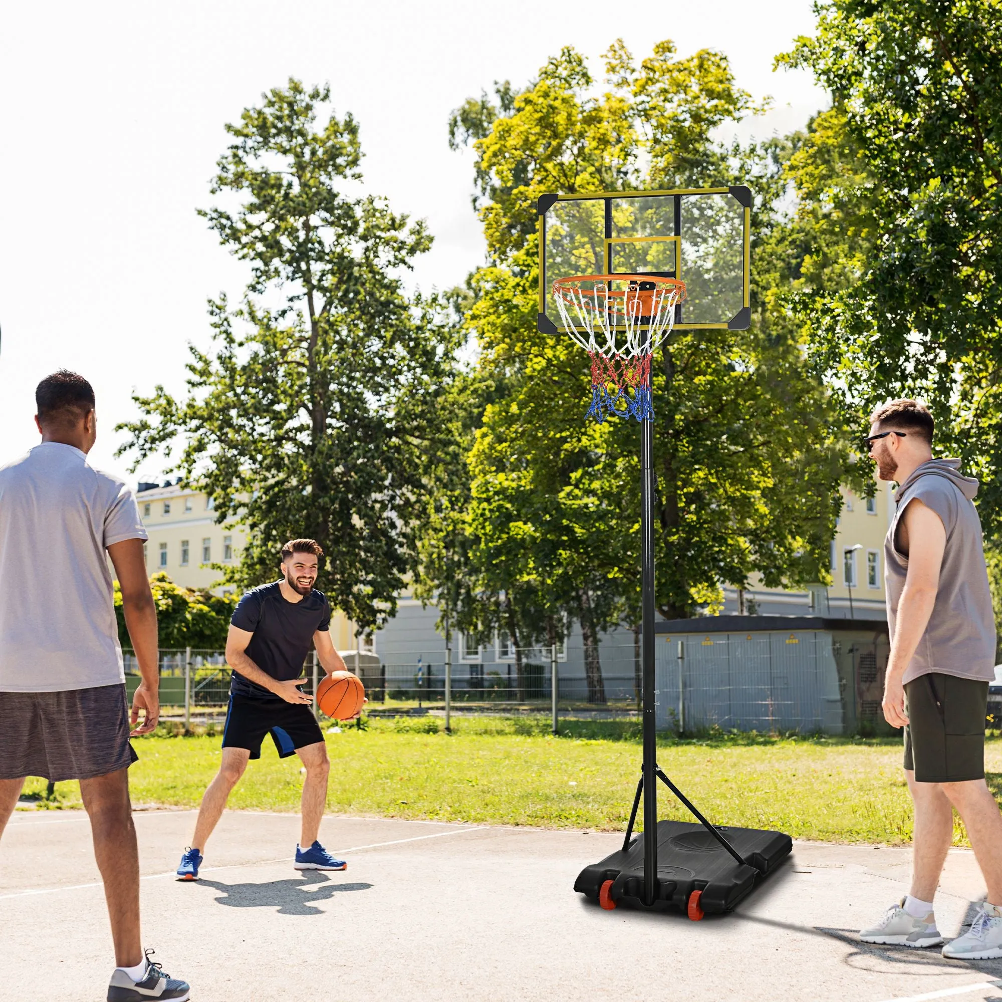 Adjustable Basketball Hoop and Stand w/ Wheels, 1.8-2.1m, Yellow