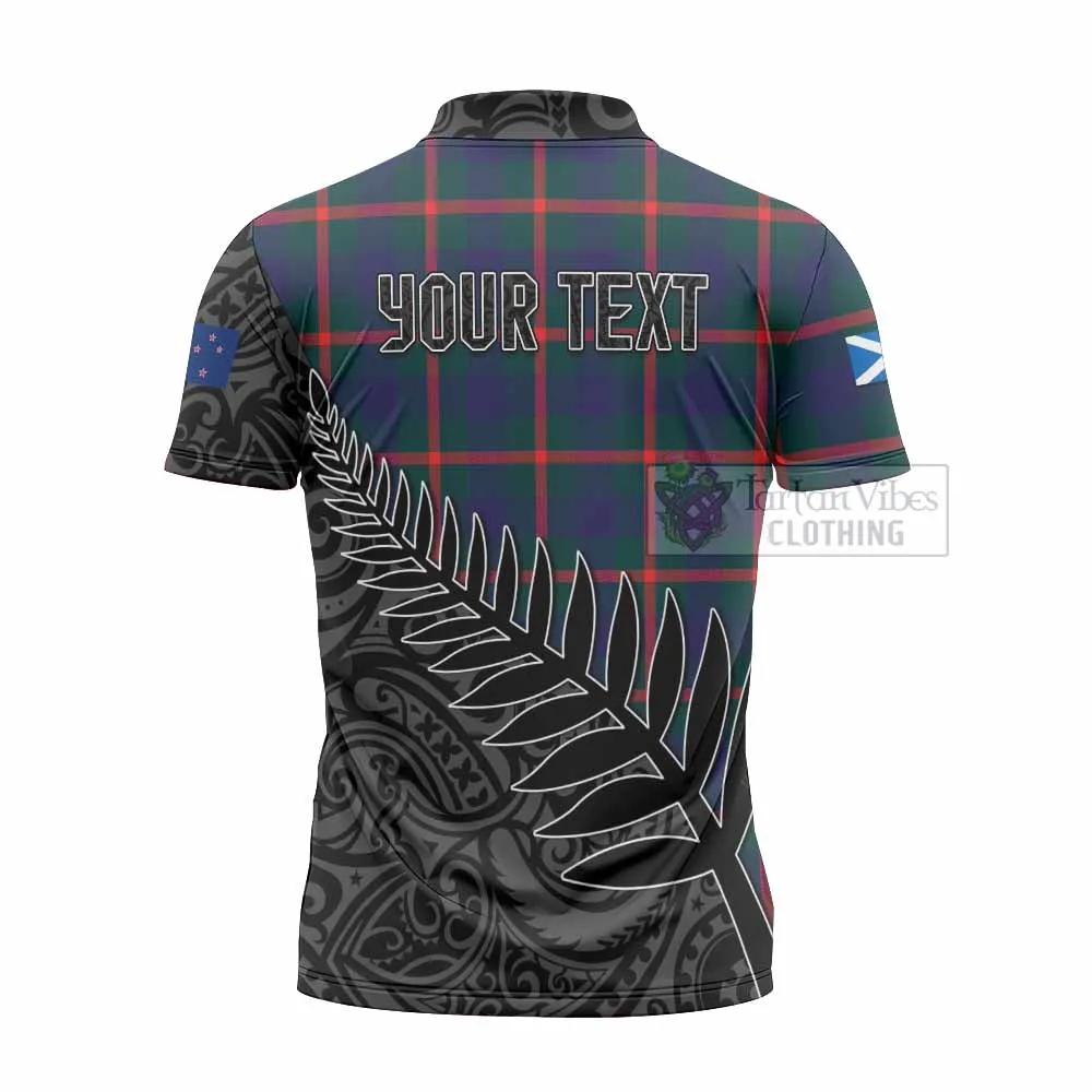 Agnew Crest Tartan Zipper Polo Shirt with New Zealand Silver Fern Half Style