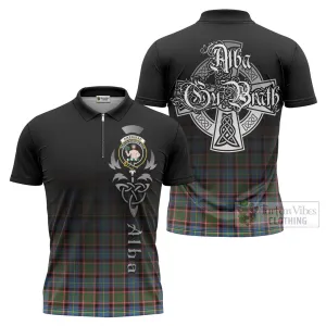 Aikenhead Tartan Zipper Polo Shirt Featuring Alba Gu Brath Family Crest Celtic Inspired