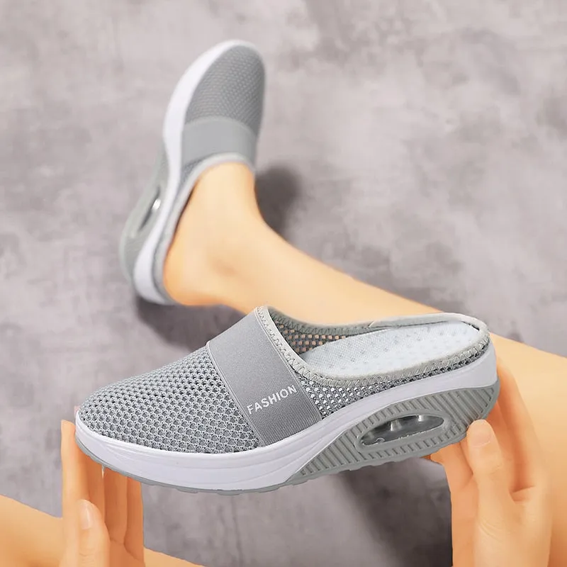 Air Cushion Slip-On Women Walking Shoes Orthopedic Diabetic Ladies Platform Mules Mesh Lightweight Slippers Wedge Female Sneaker