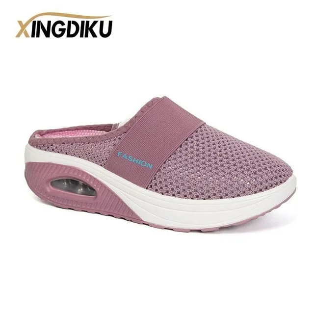 Air Cushion Slip-On Women Walking Shoes Orthopedic Diabetic Ladies Platform Mules Mesh Lightweight Slippers Wedge Female Sneaker