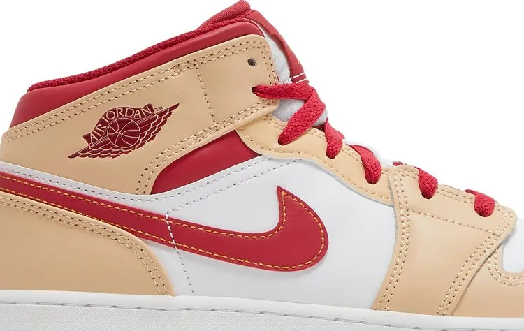 Air Jordan 1 Mid GS Light Curry Cardinal Red, cream