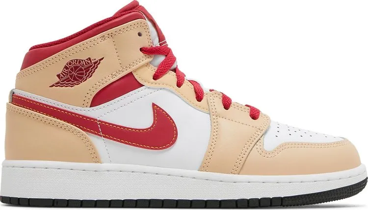 Air Jordan 1 Mid GS Light Curry Cardinal Red, cream