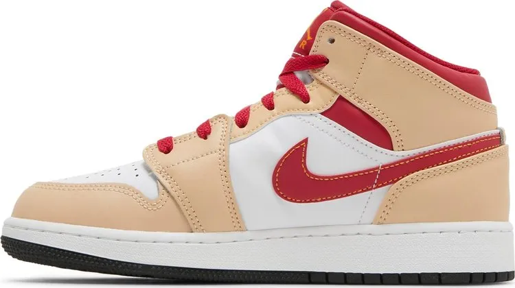 Air Jordan 1 Mid GS Light Curry Cardinal Red, cream