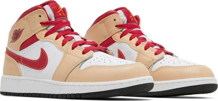 Air Jordan 1 Mid GS Light Curry Cardinal Red, cream