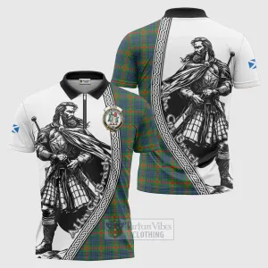 Aiton Tartan Clan Crest Zipper Polo Shirt with Highlander Warrior Celtic Style