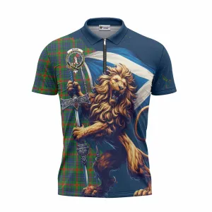 Aiton Tartan Family Crest Zipper Polo Shirt with Scottish Majestic Lion