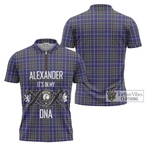 Alexander of Menstry Tartan Zipper Polo Shirt with Family Crest DNA In Me Style