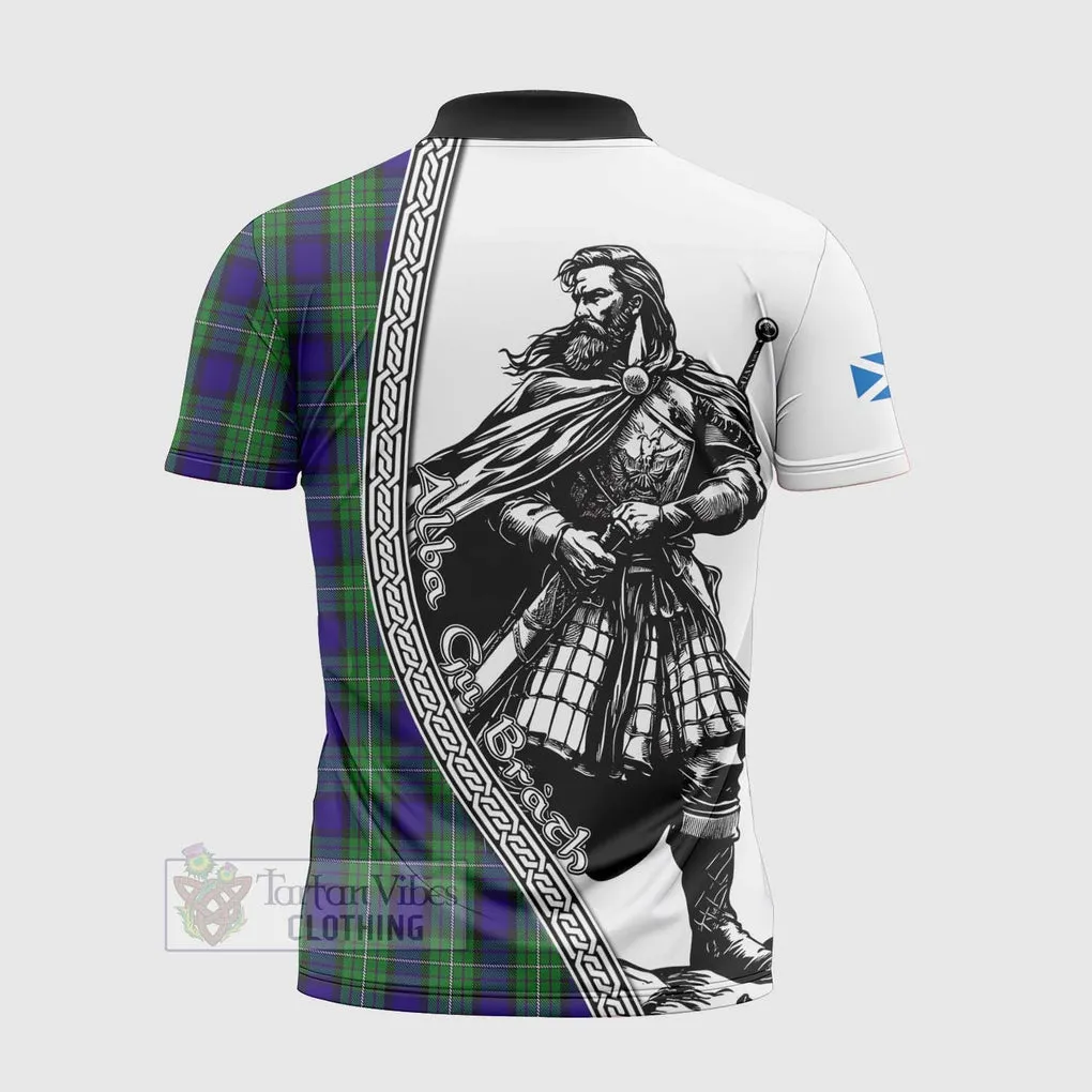 Alexander Tartan Clan Crest Zipper Polo Shirt with Highlander Warrior Celtic Style