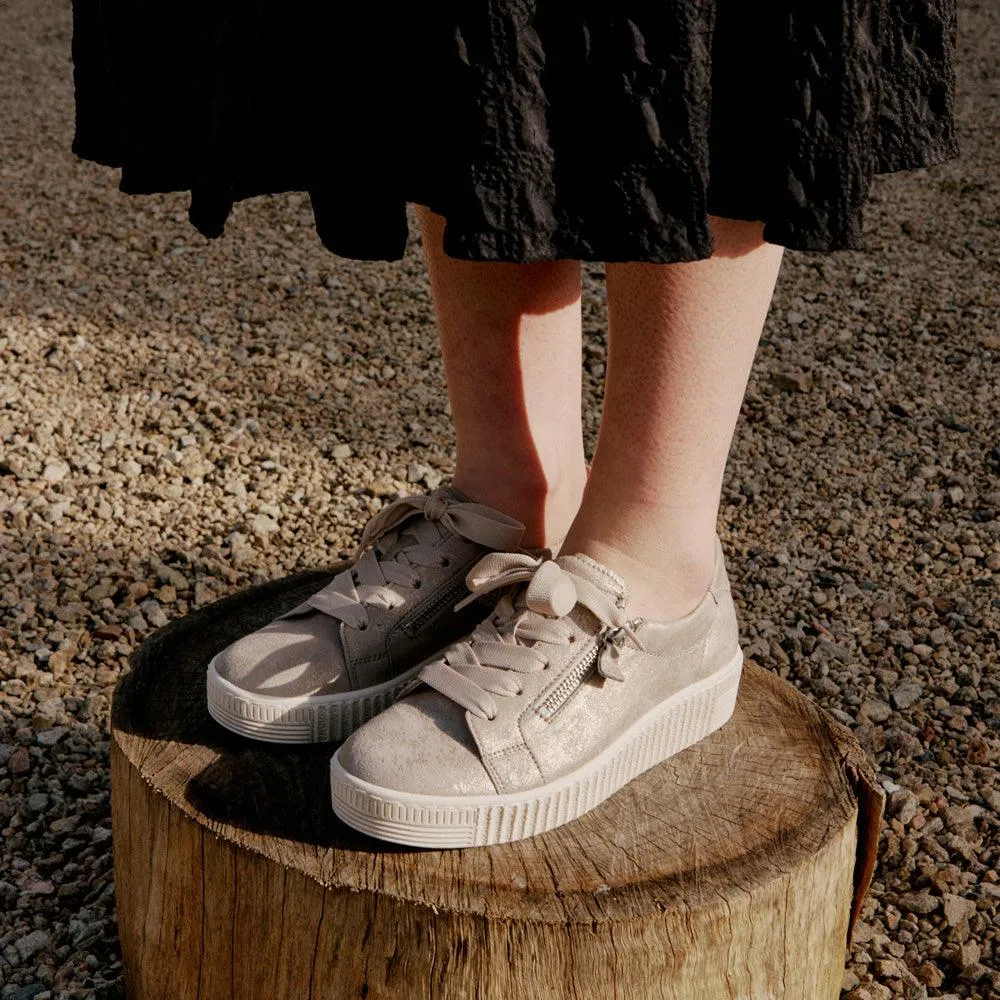 Amelia Metallic Beige Leather Sneakers