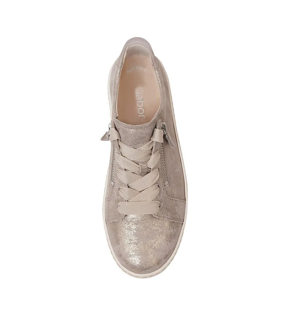 Amelia Metallic Beige Leather Sneakers