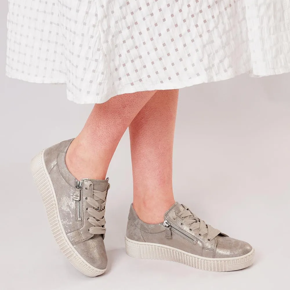 Amelia Metallic Beige Leather Sneakers