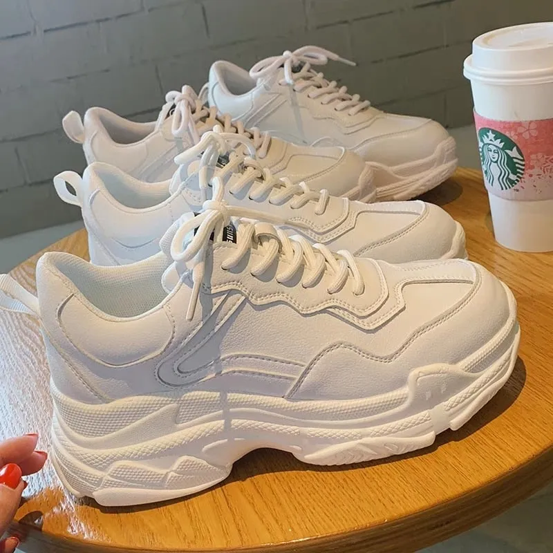 Amozae-White Women Shoes New Chunky Sneakers For Women Lace-Up White Vulcanize Shoes Casual Fashion Dad Shoes Platform Sneakers Basket